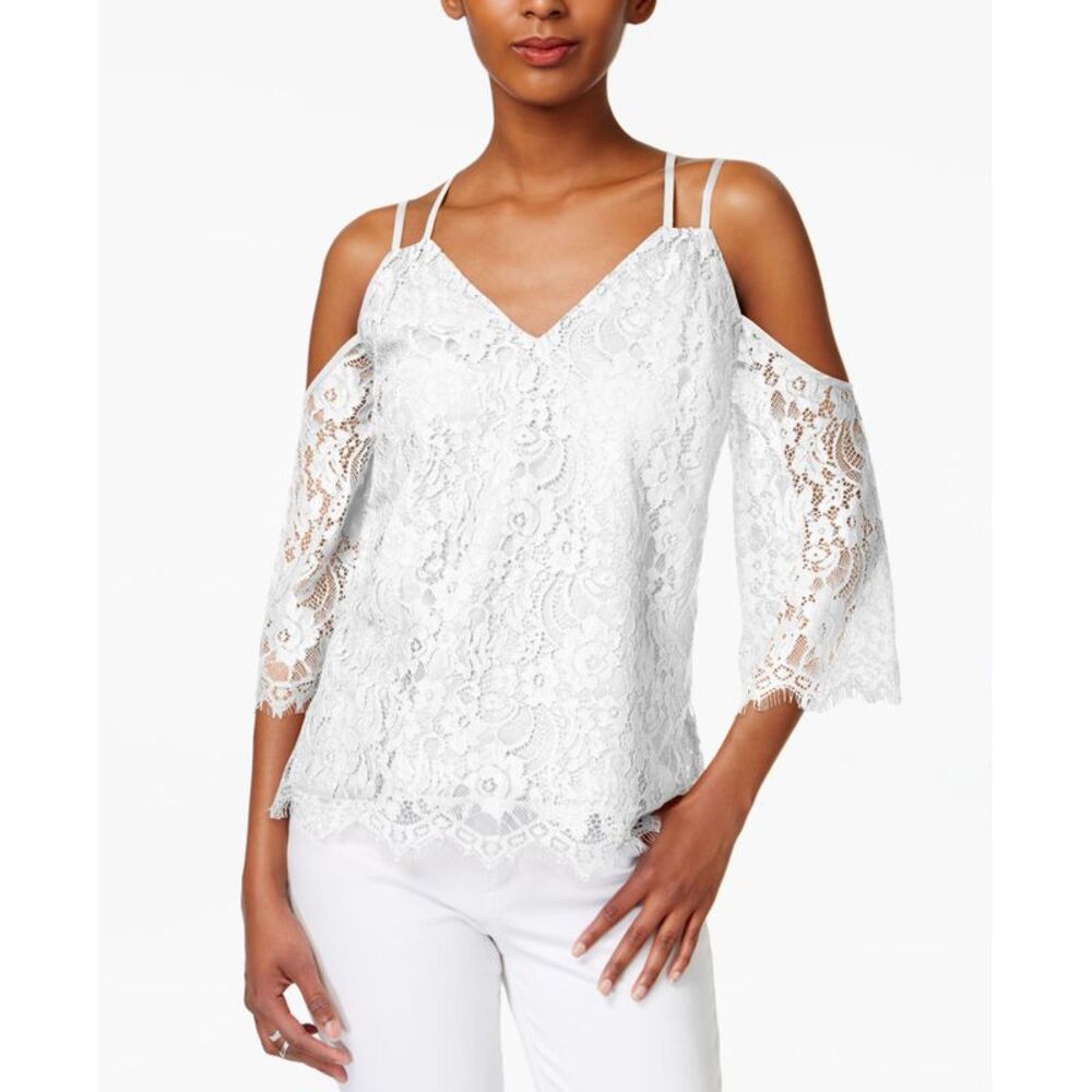 Bar III Strappy Lace Cold Shoulder Top